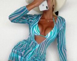 3pack Striped Halter Triangle Thong Bikini Swimsuit & Cover Up