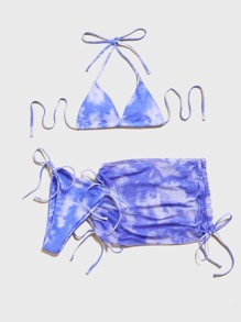 3pack Tie Dye Bikini Swimsuit With Beach Skirt