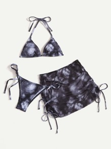 3pack Tie Dye Bikini Swimsuit With Beach Skirt