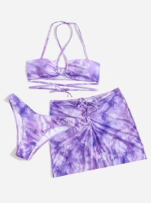 3pack Tie Dye Bikini Swimsuit With Beach Skirt