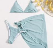 3pack Triangle Thong Bikini Swimsuit & Beach Skirt
