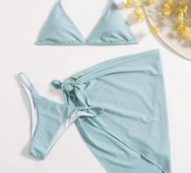 3pack Triangle Thong Bikini Swimsuit & Beach Skirt