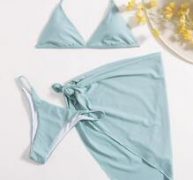 3pack Triangle Thong Bikini Swimsuit & Beach Skirt