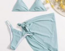 3pack Triangle Thong Bikini Swimsuit & Beach Skirt