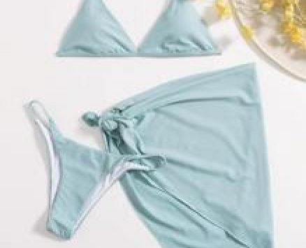 3pack Triangle Thong Bikini Swimsuit & Beach Skirt