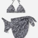 3pack Zebra Strip Bikini Swimsuit With Beach Skirt