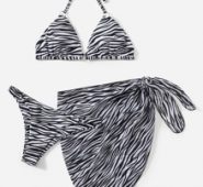 3pack Zebra Strip Bikini Swimsuit With Beach Skirt