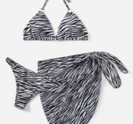 3pack Zebra Strip Bikini Swimsuit With Beach Skirt