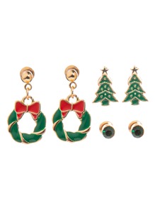 3pairs Christmas Tree Decor Earrings