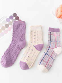 3pairs Ditsy Floral Crew Socks