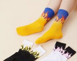3pairs Flame Print Crew Socks