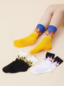 3pairs Flame Print Crew Socks