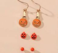 3pairs Halloween Pumpkin Decor Earrings