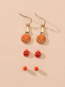 3pairs Halloween Pumpkin Decor Earrings