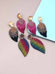 3pairs Rhinestone Decor Drop Earrings