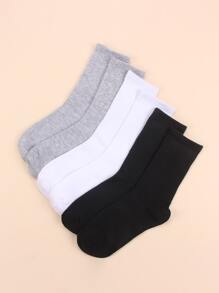 3pairs Solid Crew Socks