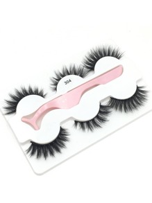 3pairs Volume Eyelashes With 1pc Tweezers