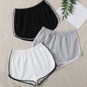 3pc Elastic Waist Contrast Binding Sports Shorts