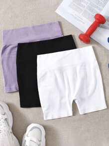 3pc High Waist Ribbed Sports Shorts