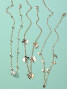 3pcs Butterfly Decor Chain Necklace