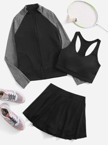 3pcs Colorblock Warming Breathable Softness Sports Set