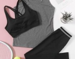3pcs Criss-cross Sports Bra & Tank Top & Leggings