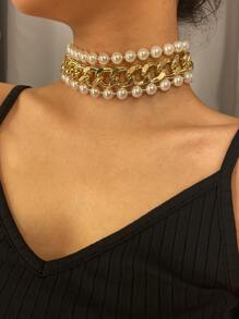 3pcs Faux Pearl Beaded Choker