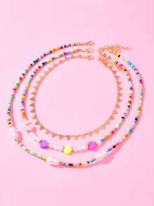 3pcs Faux Pearl Decor Beaded Necklace