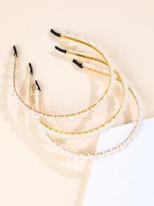 3pcs Faux Pearl Decor Headband