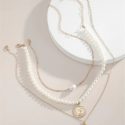 3pcs Faux Pearl Decor Necklace