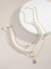 3pcs Faux Pearl Decor Necklace