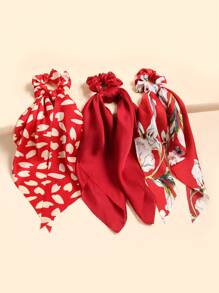 3pcs Flower Print Knot Design Scrunchie