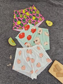 3pcs Fruit Print Sleep Shorts