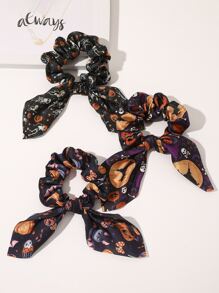 3pcs Halloween Pumpkin Print Scarf Hair Tie