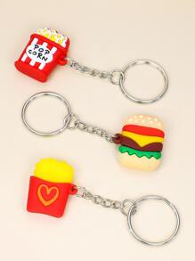 3pcs Hamburger & Popcorn Charm Keychain