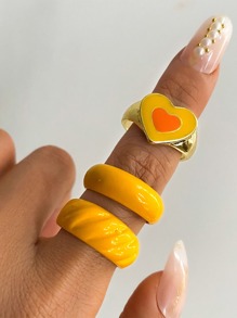 3pcs Heart Decor Ring