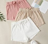 3pcs Knot Front Night Shorts