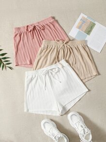 3pcs Knot Front Night Shorts