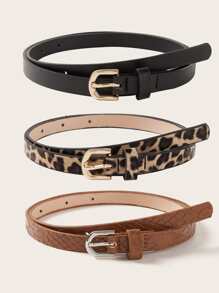 3pcs Leopard Pattern Buckle Belt