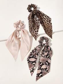 3pcs Leopard & Snakeskin Pattern Scrunchie Scarf