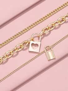 3pcs Lock Decor Chain Necklace