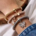 3pcs Rhinestone Decor Butterfly Charm Bracelet