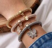 3pcs Rhinestone Decor Butterfly Charm Bracelet
