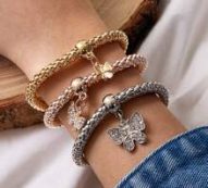 3pcs Rhinestone Decor Butterfly Charm Bracelet