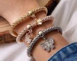 3pcs Rhinestone Decor Butterfly Charm Bracelet