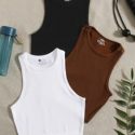 3pcs Rib-knit Sports Tank Top