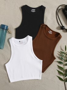 3pcs Rib-knit Sports Tank Top