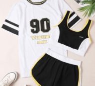 3pcs Striped & Letter Graphic Sports Set
