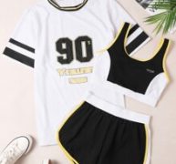 3pcs Striped & Letter Graphic Sports Set