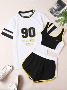 3pcs Striped & Letter Graphic Sports Set